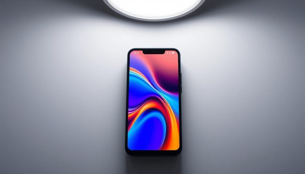 A detailed, high-quality display showing the latest screen technology for a budget smartphone. The display is prominently featured in the center, with a sleek, modern design and vibrant, true-to-life colors. The screen is surrounded by a slim, minimalist bezel, showcasing the impressive screen-to-body ratio. Subtle lighting from above casts a soft, even glow across the display, highlighting its clarity and brightness. The background is simple and uncluttered, allowing the display to be the focal point. The overall mood is one of sophisticated technology and impressive capabilities, fitting the theme of the "Best Budget Smartphones in Nigeria Under ₦150,000 (2025 Guide)".