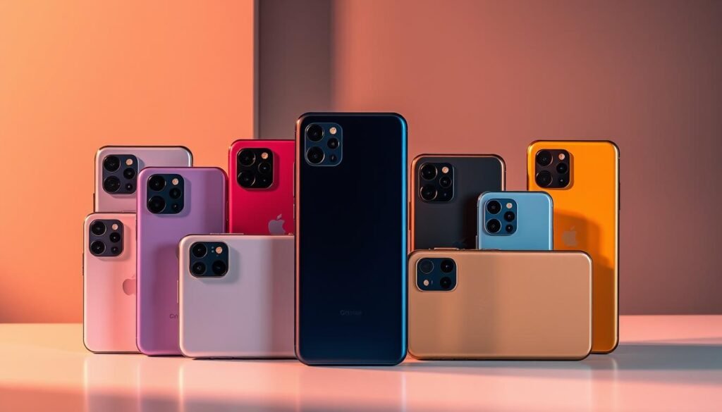 A high-quality array of the latest budget-friendly camera phones, meticulously crafted against a sleek and modern backdrop. Showcase the premium dual-lens cameras, with their crisp, high-resolution sensors and advanced AI-powered photography features. Capture the phones from multiple angles, highlighting their slim, lightweight designs and array of vibrant color options. Bathe the scene in warm, directional lighting that casts dramatic shadows, emphasizing the premium, flagship-level aesthetics. Convey a sense of sophistication and cutting-edge technology, enticing the viewer to discover the exceptional camera capabilities available in today's affordable smartphone market.