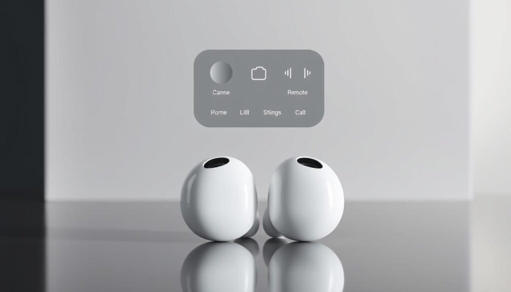 A pair of AirPods against a sleek, minimalist backdrop, with the camera remote interface hovering above them. The AirPods are captured in pristine detail, their glossy white surface reflecting the soft, ambient lighting. The camera remote UI appears as a semi-transparent overlay, its intuitive controls and settings displayed in a clean, elegant design. The composition emphasizes the seamless integration between the AirPods and the remote feature, conveying the effortless transition from listening to controlling the camera. The overall mood is one of modern sophistication and technological advancement. A pair of AirPods against a sleek, minimalist backdrop, with the camera remote interface hovering above them. The AirPods are captured in pristine detail, their glossy white surface reflecting the soft, ambient lighting. The camera remote UI appears as a semi-transparent overlay, its intuitive controls and settings displayed in a clean, elegant design. The composition emphasizes the seamless integration between the AirPods and the remote feature, conveying the effortless transition from listening to controlling the camera. The overall mood is one of modern sophistication and technological advancement.