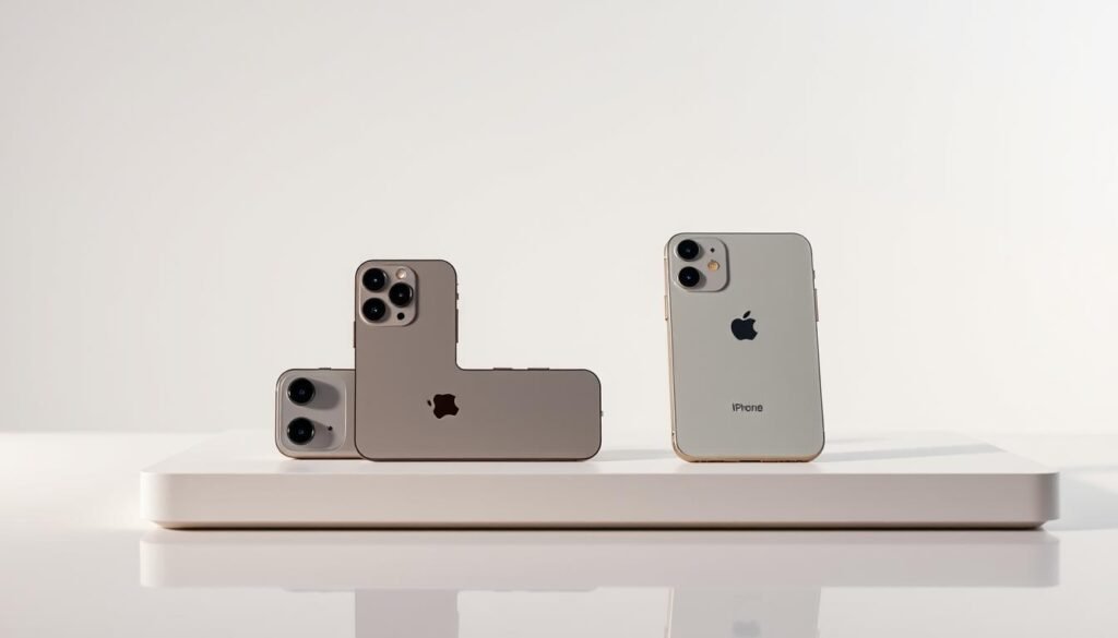 Prompt A sleek and modern studio setting, featuring the latest iPhone 17 and iPhone Air models from Infinity tech guide. The iPhones are presented on a minimalist white table, bathed in soft, directional lighting that highlights their refined designs. The iPhone 17 showcases its advanced camera module and bold, metallic frame, while the iPhone Air boasts a svelte, almost impossibly thin profile. Subtle reflections on the tabletop create a sense of depth and elegance. The background is a simple, gradient-based backdrop, allowing the devices to be the central focus of the composition.