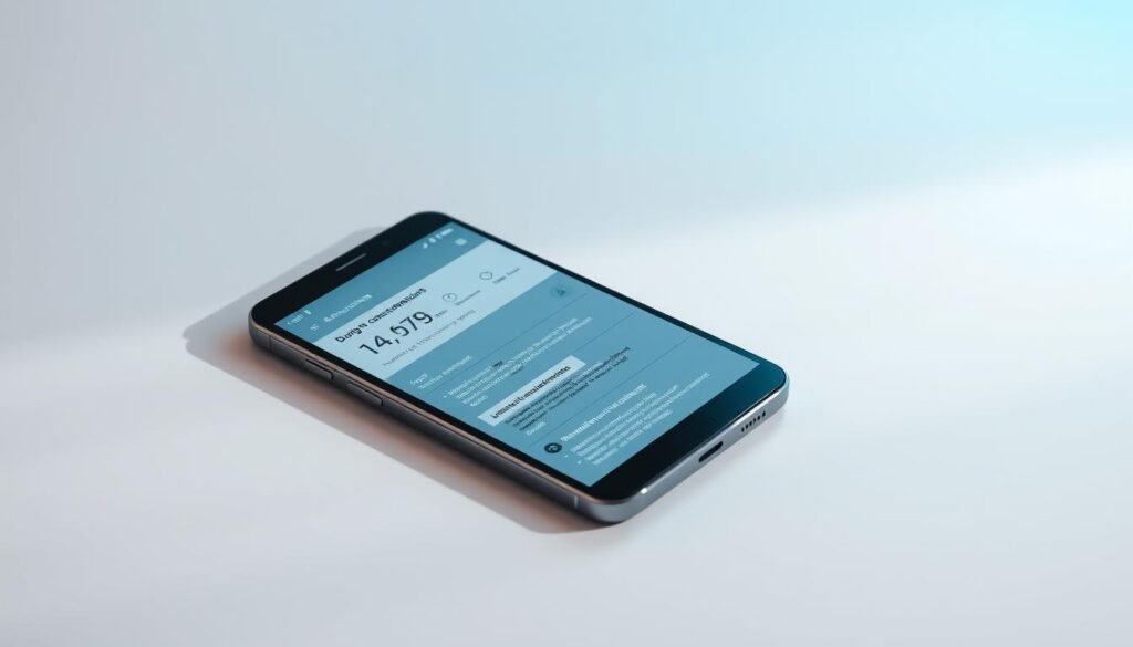 A sleek, futuristic android phone resting on a minimalist white surface, its screen displaying a variety of technical specifications and buying considerations. The device is bathed in soft, directional lighting, casting subtle shadows that highlight its metallic body and curved edges. In the background, a muted, gradient-filled environment sets the tone for a modern, technology-driven scene. The overall composition is clean and visually balanced, drawing the viewer's attention to the key features and decision factors for this latest android flagship.