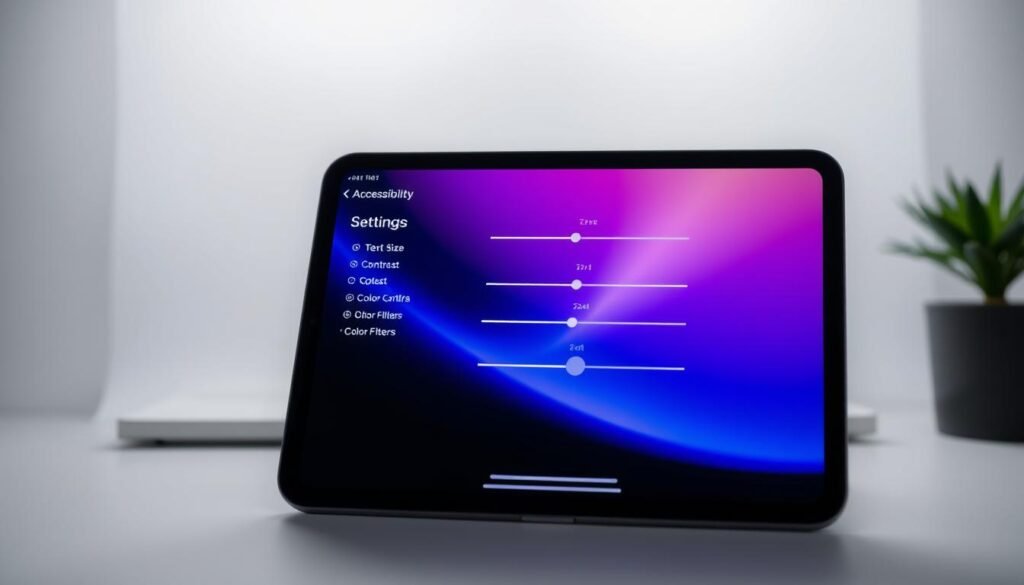 A sleek, modern iOS 26.1 device display settings menu, showcasing various accessibility options. In the foreground, a clean user interface with intuitive icons and sliders allows users to adjust text size, contrast, and color filters. The middle ground features a focused shot of the display, with a subtle gradient backdrop highlighting the attention to detail. The background incorporates a minimalist, neutral-toned environment, emphasizing the device's seamless integration with the operating system. Soft, directional lighting illuminates the scene, creating a sense of depth and emphasizing the display's clarity. The overall atmosphere conveys a user-friendly, accessible, and visually appealing experience. A sleek, modern iOS 26.1 device display settings menu, showcasing various accessibility options. In the foreground, a clean user interface with intuitive icons and sliders allows users to adjust text size, contrast, and color filters. The middle ground features a focused shot of the display, with a subtle gradient backdrop highlighting the attention to detail. The background incorporates a minimalist, neutral-toned environment, emphasizing the device's seamless integration with the operating system. Soft, directional lighting illuminates the scene, creating a sense of depth and emphasizing the display's clarity. The overall atmosphere conveys a user-friendly, accessible, and visually appealing experience.