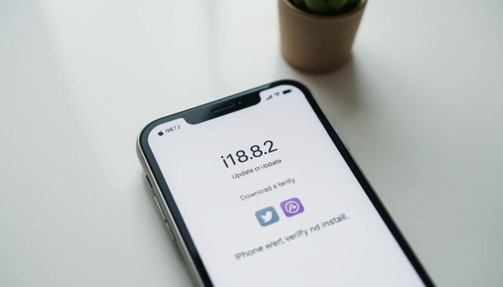 A sleek, well-lit, high-angle view of an iPhone screen showcasing the iOS 18.7.2 update installation process. The foreground features a centered iPhone with a prominent progress bar and animated icons indicating the various stages of the update, such as downloading, verifying, and installing. The middle ground depicts a clean, minimalist interface with subtle visual cues and on-screen prompts guiding the user through the steps. The background is a softly blurred, neutral-toned environment, creating a sense of focus on the device and the update process. The overall atmosphere is one of seamless, intuitive technology and a smooth, hassle-free user experience. A sleek, well-lit, high-angle view of an iPhone screen showcasing the iOS 18.7.2 update installation process. The foreground features a centered iPhone with a prominent progress bar and animated icons indicating the various stages of the update, such as downloading, verifying, and installing. The middle ground depicts a clean, minimalist interface with subtle visual cues and on-screen prompts guiding the user through the steps. The background is a softly blurred, neutral-toned environment, creating a sense of focus on the device and the update process. The overall atmosphere is one of seamless, intuitive technology and a smooth, hassle-free user experience.