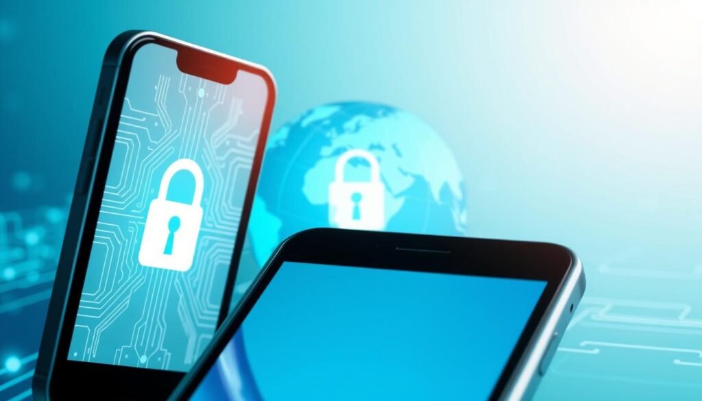 A visually engaging illustration of "network lock basics" in a tech-themed composition. In the foreground, a close-up of a smartphone displaying a lock icon, symbolizing network restrictions, with intricate circuitry patterns lightly superimposed on the screen. The middle layer features a stylized globe in soft blues and greens, intersected by faint lines representing global mobile networks. In the background, abstract representations of cell towers and signal waves, softly blurred to create depth. The lighting is bright and tech-inspired, creating a sense of clarity and innovation. The overall atmosphere should convey a sense of understanding and discovery, inviting the viewer to explore the intricacies of phone network locks.